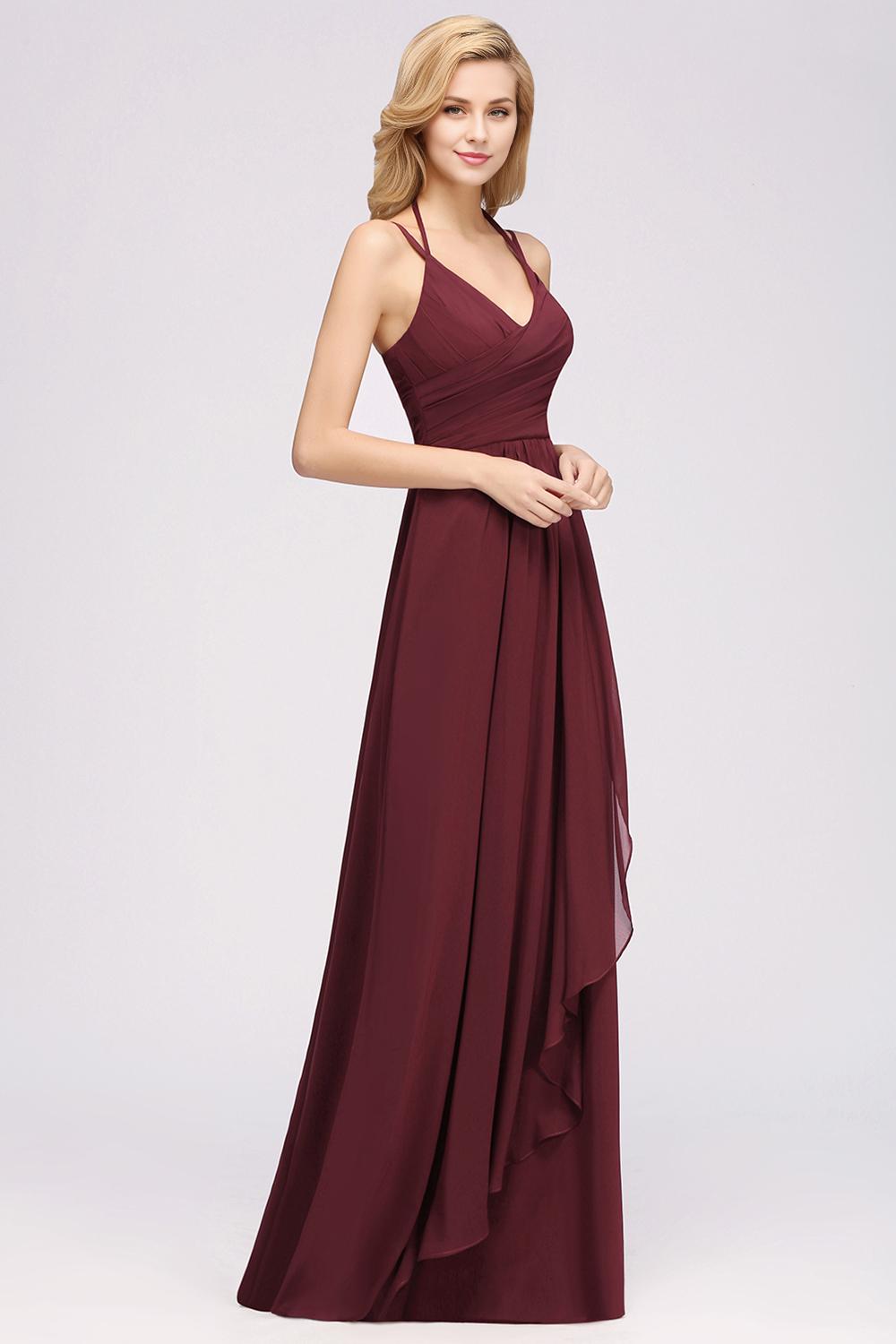 A-line Spaghetti Straps Sleeveless Ruffles Floor-Length Bridesmaid Dresses