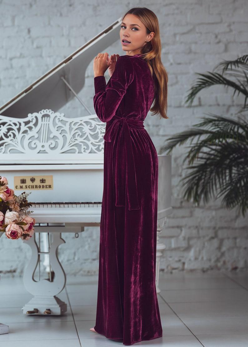 Plum burgundy velvet long wrap dress prom velvet dress velvet bridesmaid dress maxi dress evening dress