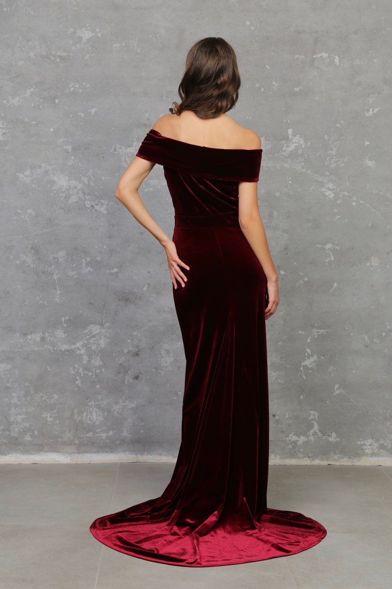 Burgundy Prom Dress Velvet Dress Bridesmaid Dress  Reception Dress Evening Dress