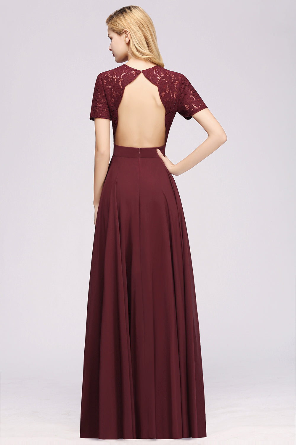 Long A-Line Sweetheart Lace Chiffon Bridesmaid Dresses with Cap Sleeves