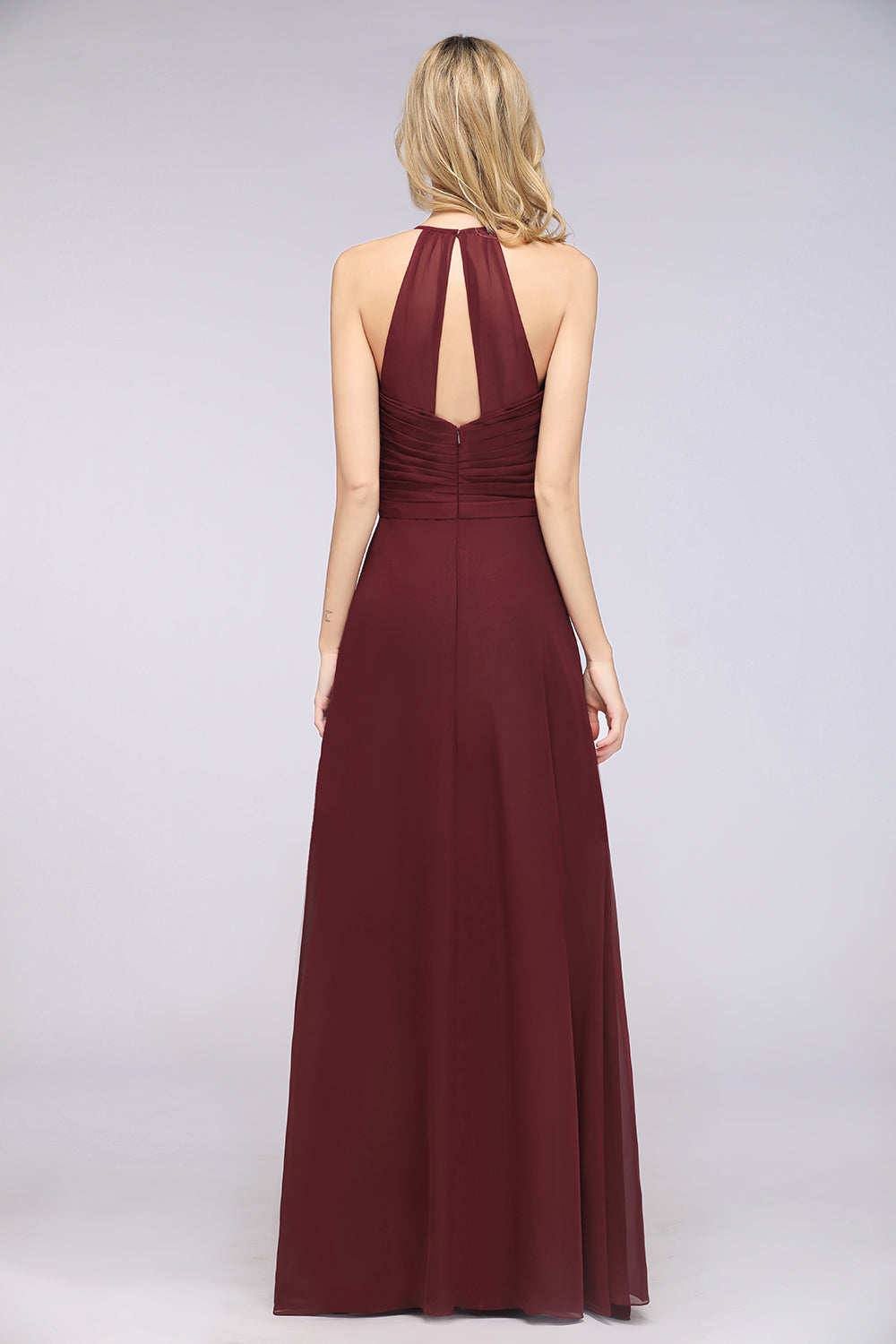 A-Line Halter V-Neck Sleeveless Floor-Length Bridesmaid Dress