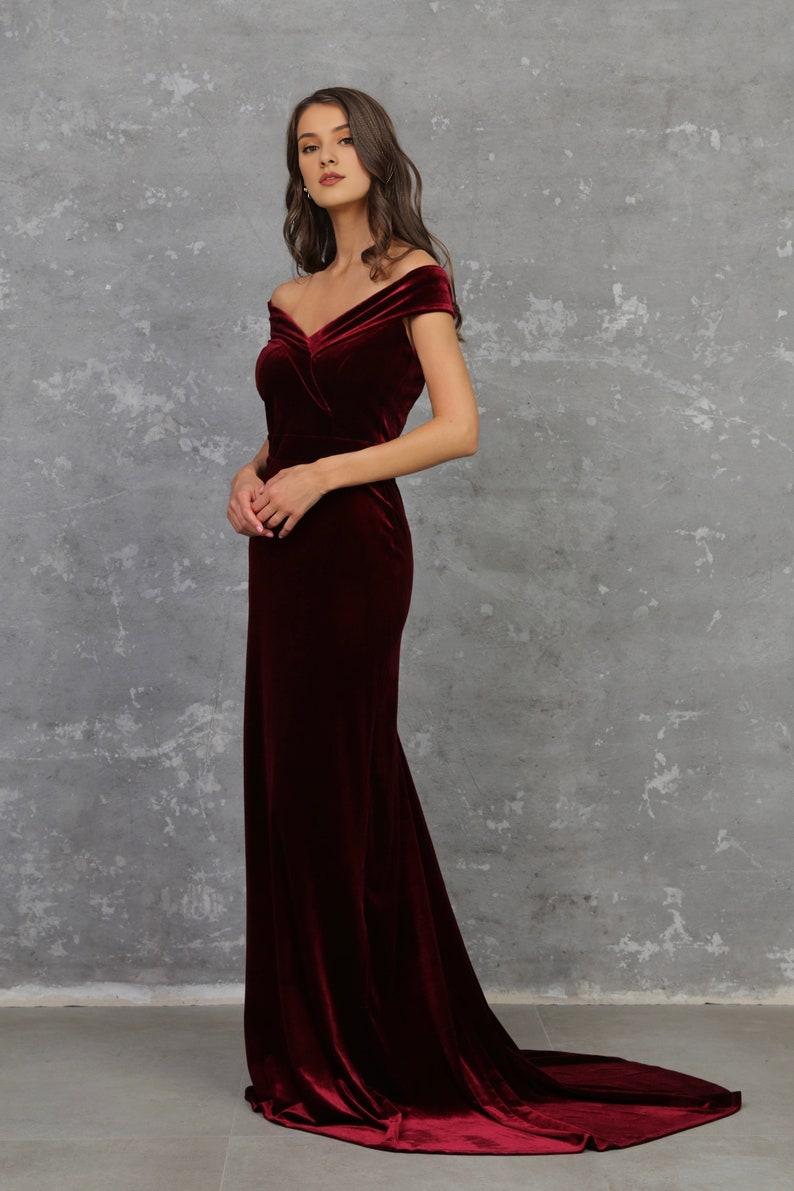 Burgundy Prom Dress Velvet Dress Bridesmaid Dress  Reception Dress Evening Dress