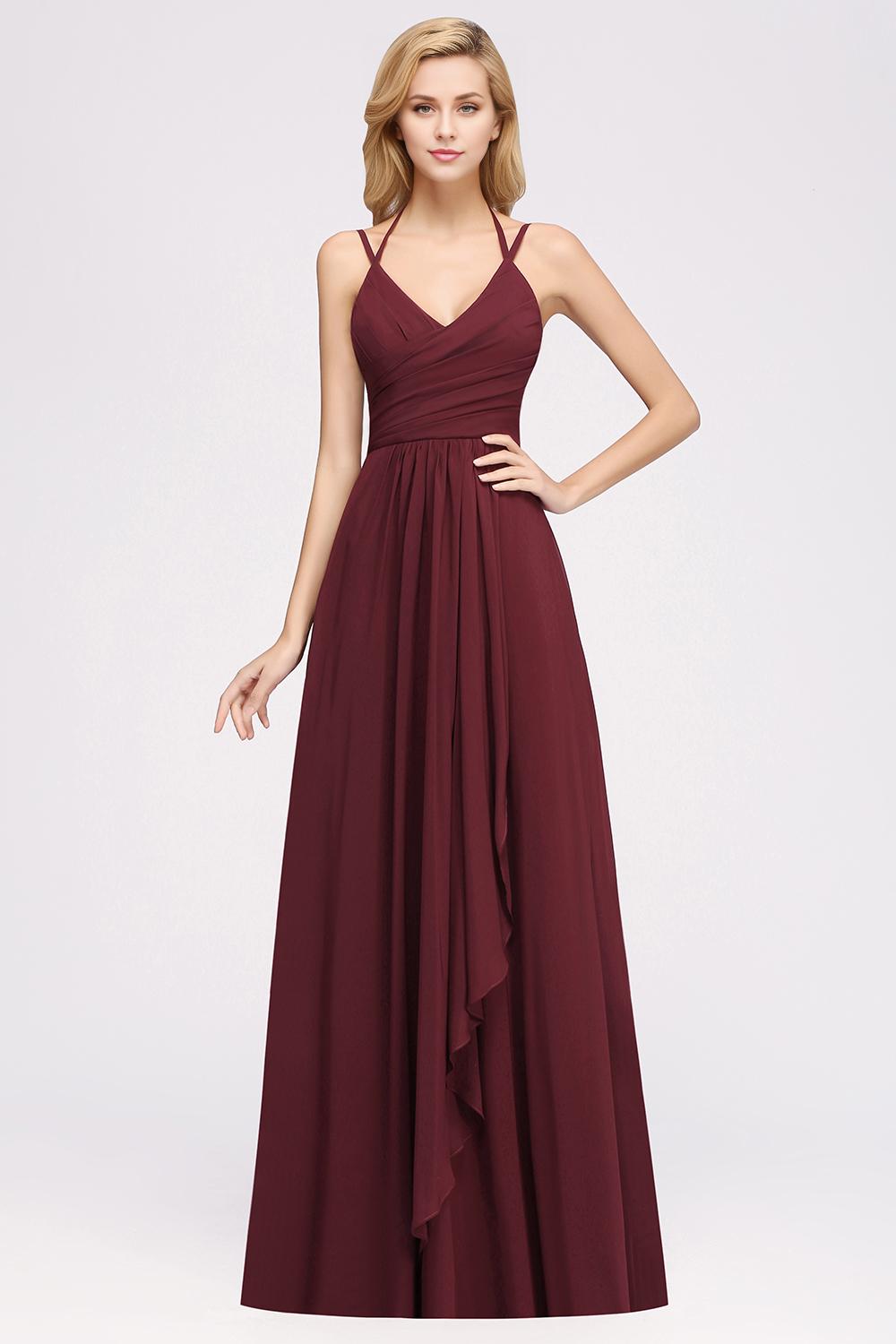 A-line Spaghetti Straps Sleeveless Ruffles Floor-Length Bridesmaid Dresses