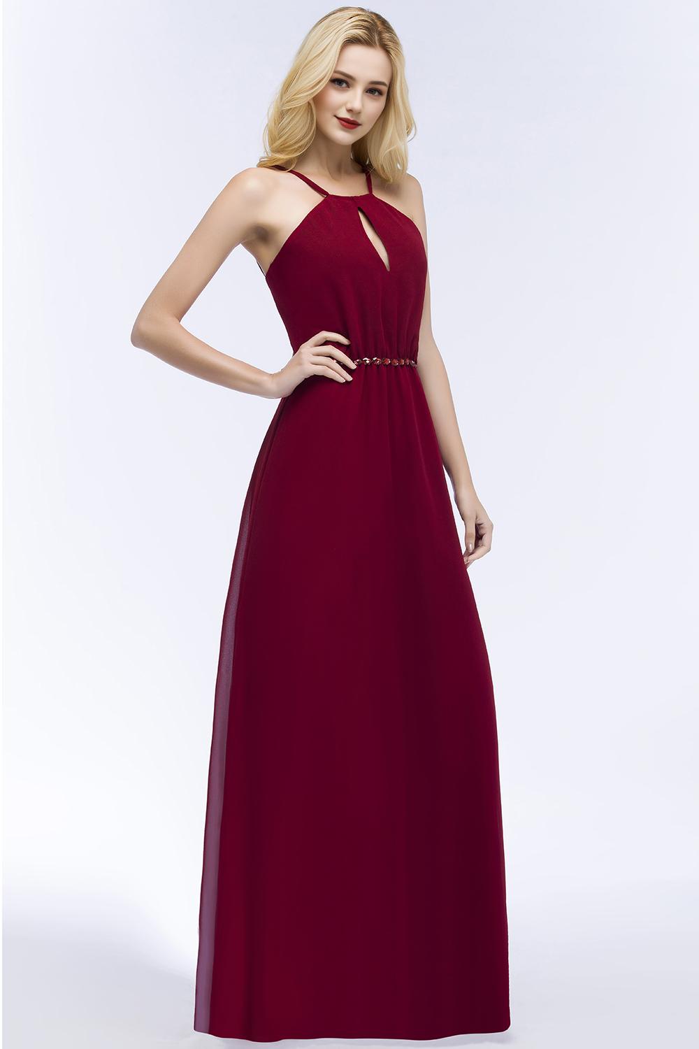 A-Line Spaghetti Straps Sleeveless Floor-Length Bridesmaid Dresses with Beading Sash