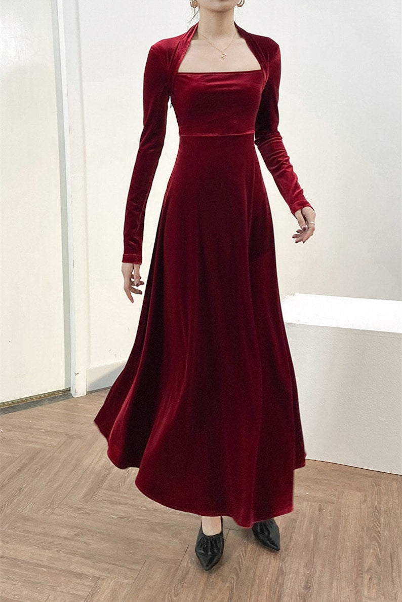 Velvet dress for women Prom Dress Fall Winter Custom Long Sleeve Maxi Dress