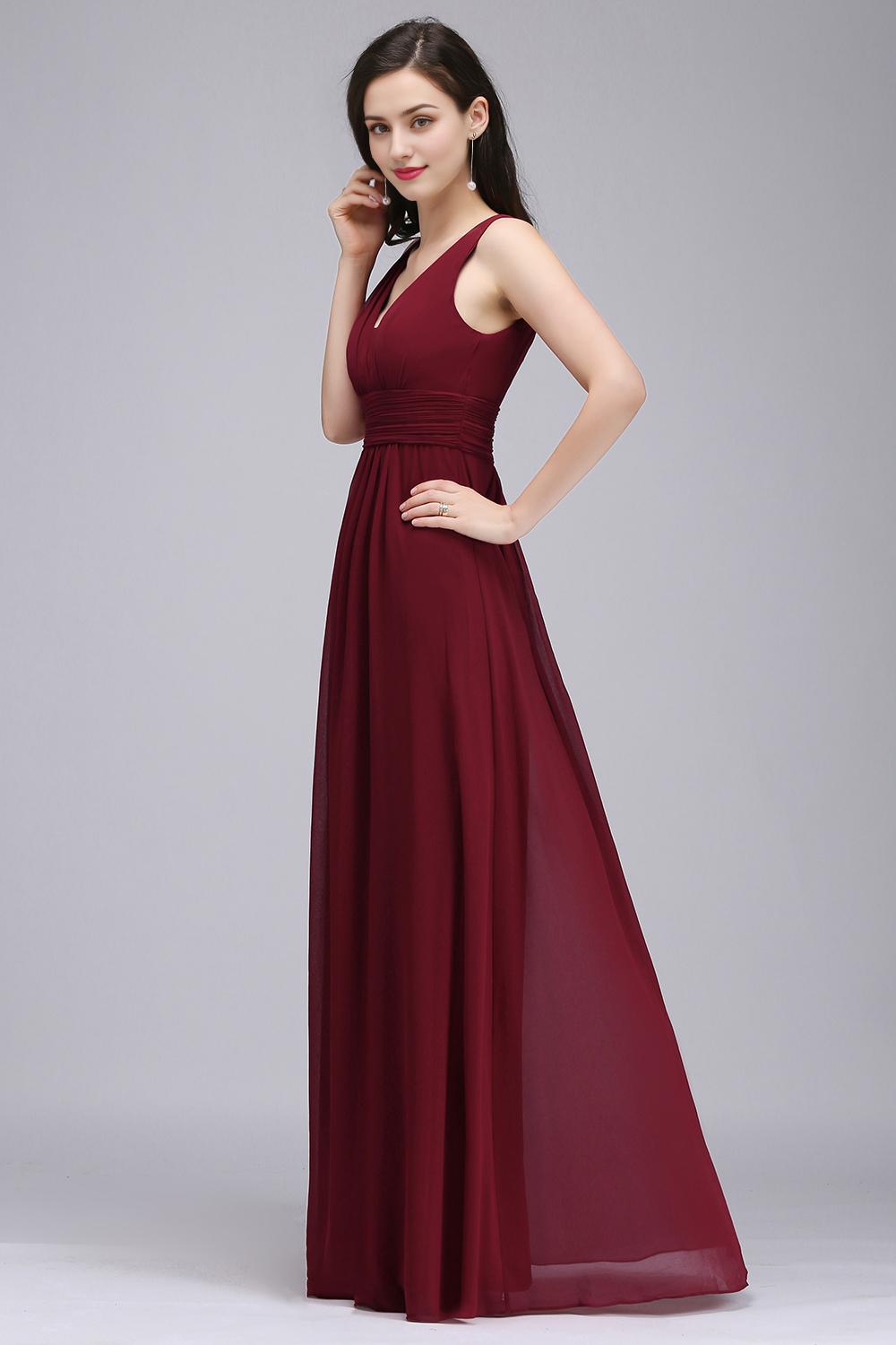 A-Line V-Neck Sleeveless Ruffles Floor-Length Bridesmaid Dresses
