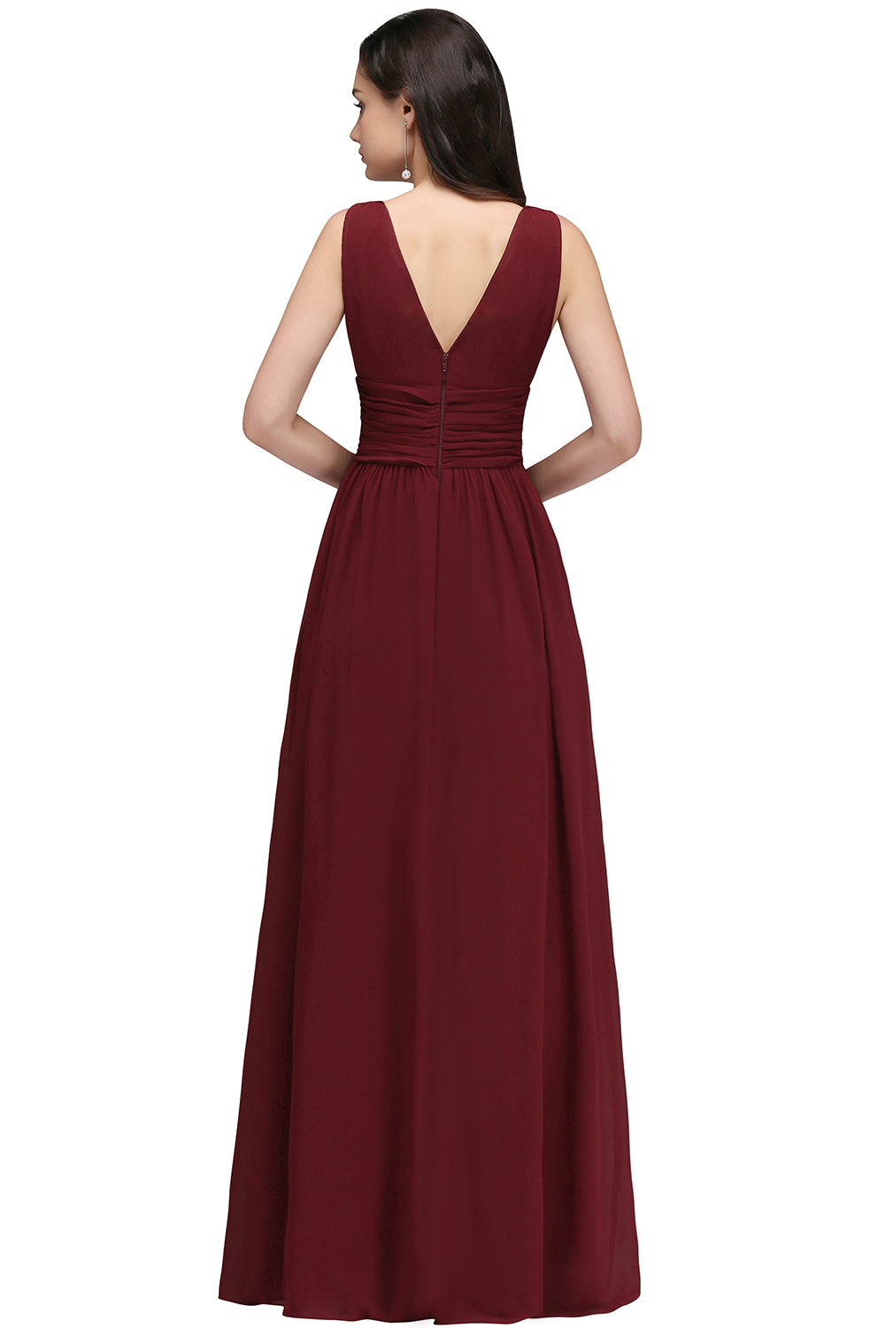 A-Line V-Neck Sleeveless Ruffles Floor-Length Bridesmaid Dresses