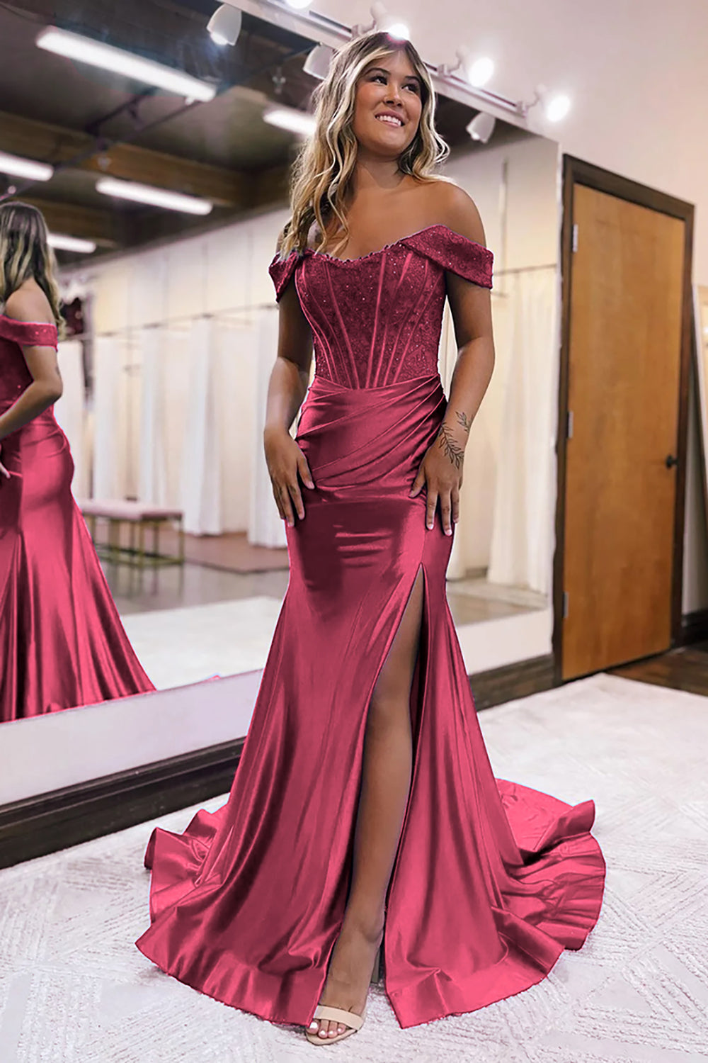 Off The Shoulder Court Train Long Dress With Split