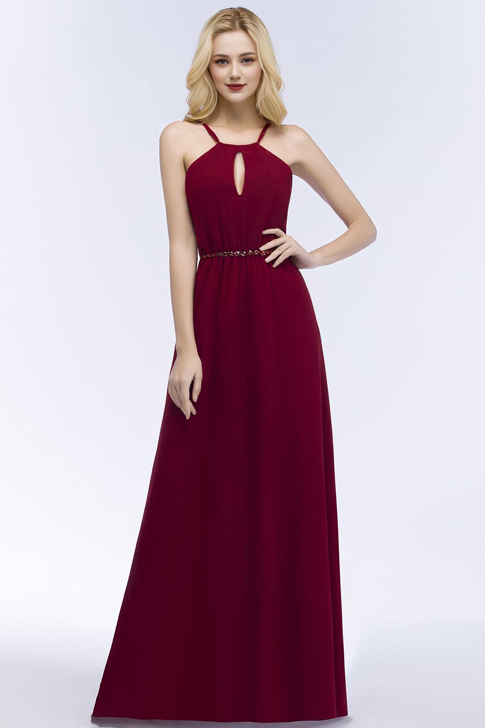 A-Line Spaghetti Straps Sleeveless Floor-Length Bridesmaid Dresses with Beading Sash