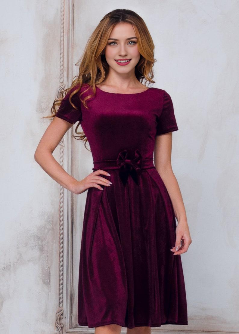 Plum burgundy velvet dress evening dress prom velvet gown velvet bridesmaid dress christmas dress