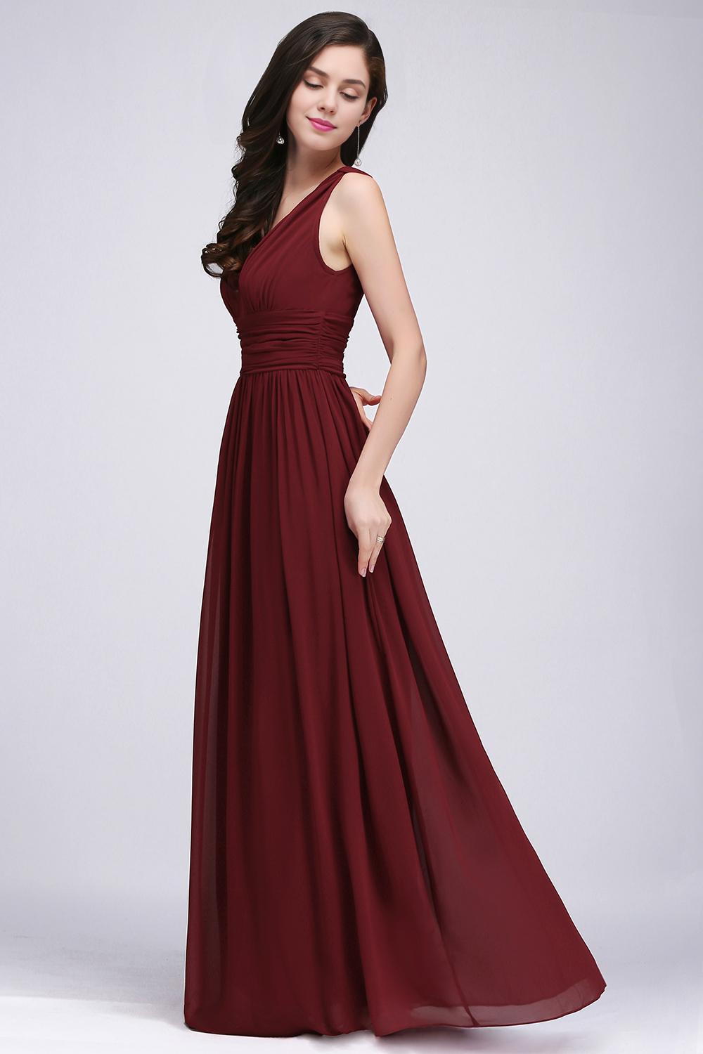 A-Line V-Neck Sleeveless Ruffles Floor-Length Bridesmaid Dresses