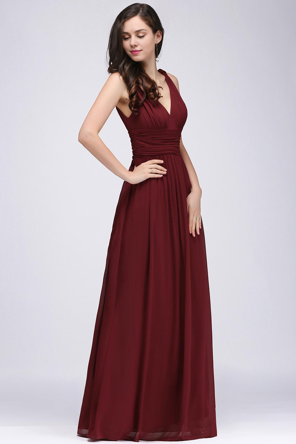 A-Line V-Neck Sleeveless Ruffles Floor-Length Bridesmaid Dresses