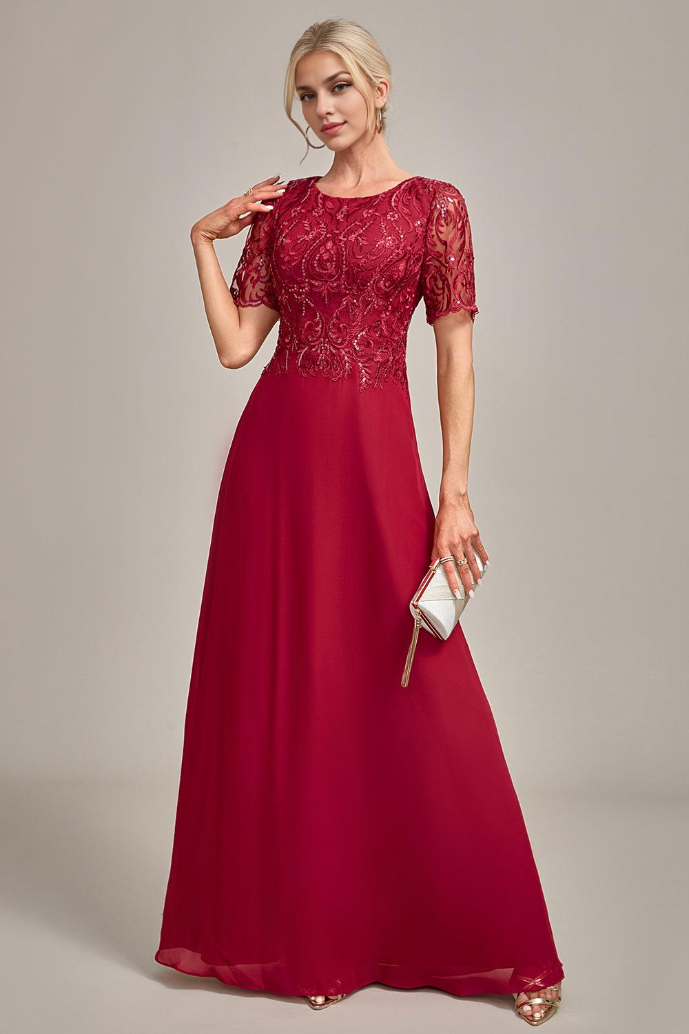 A Line Round Neck Sequin Mother of Bride Dress With Appliques