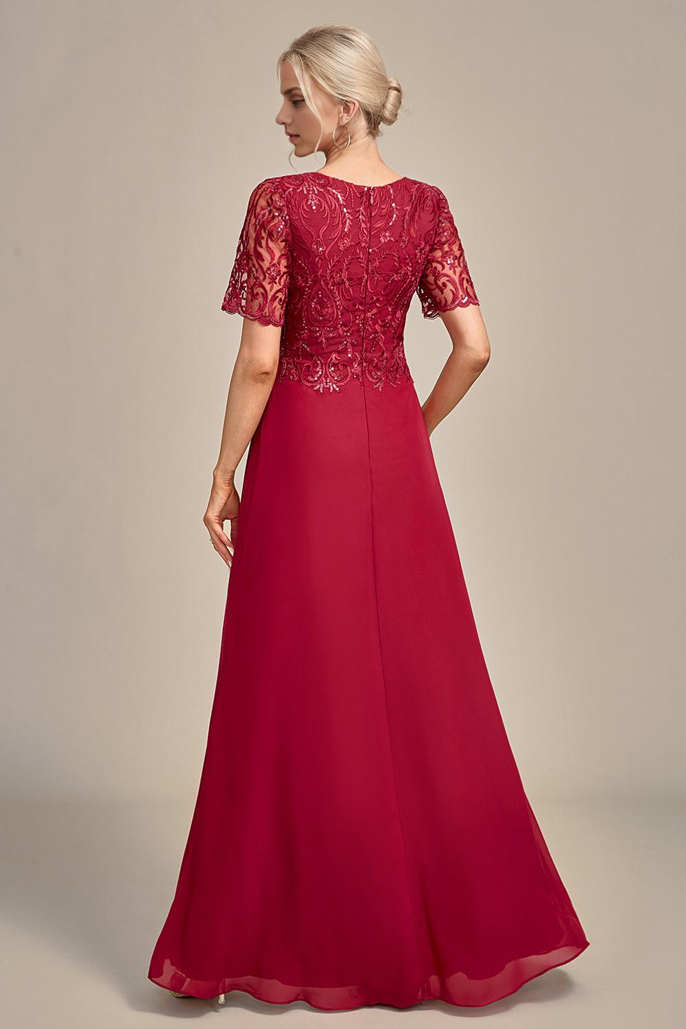 A Line Round Neck Sequin Mother of Bride Dress With Appliques