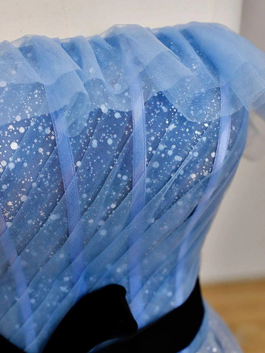 Blue Long Prom Dress Tulle Sequin Long Blue Formal Evening Dress