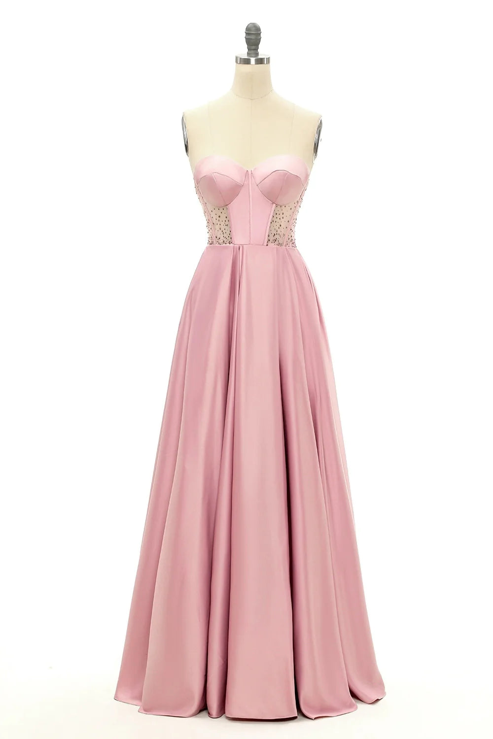 Blush Beaded Sweetheart Long Prom Dress