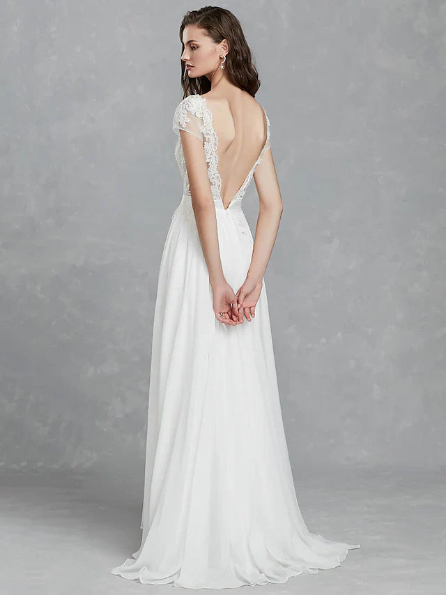 DingjiWedding Dresses Bateau Neck Satin Long Sleeve Mordern Backless with Buttons