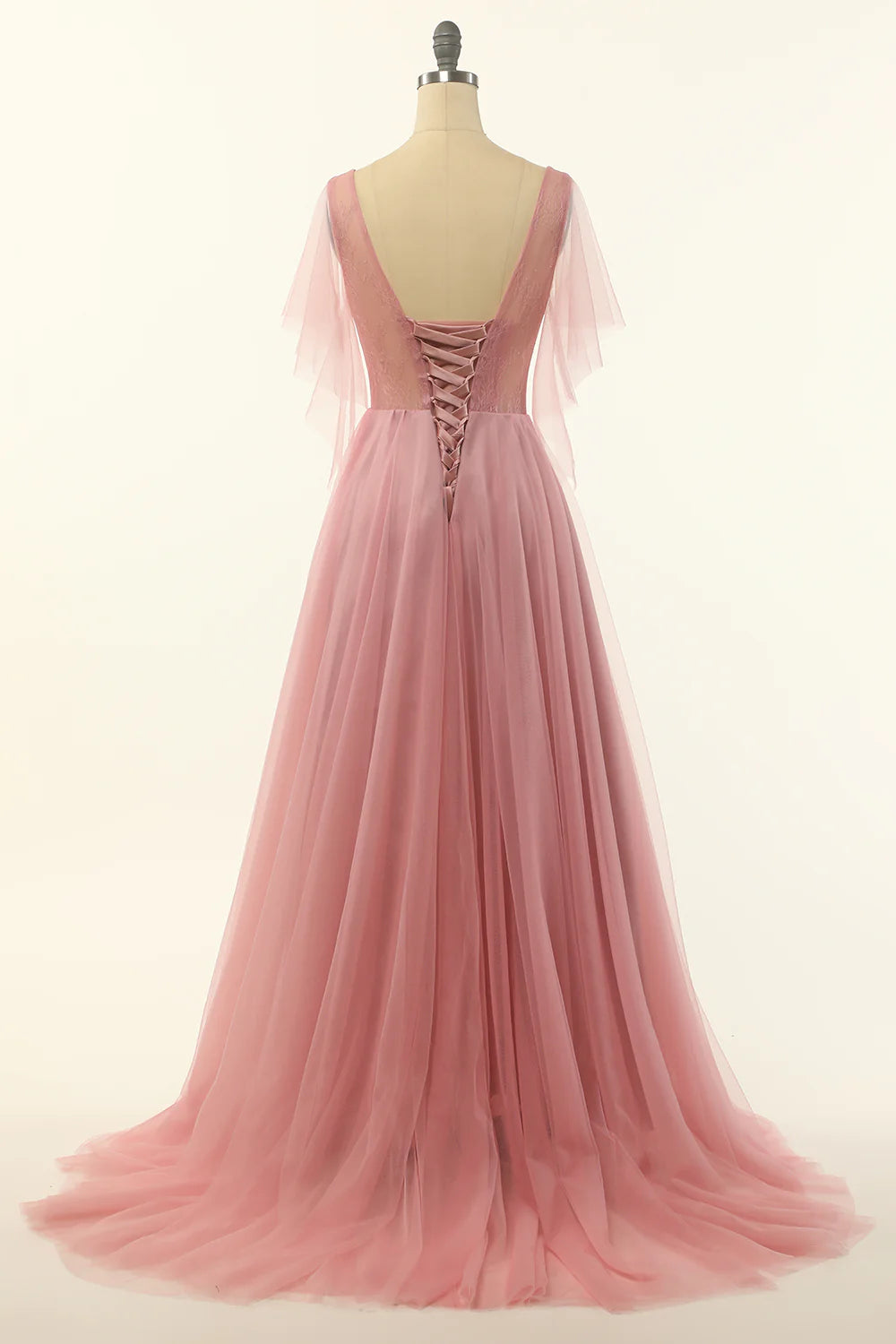 Blush Beading Tulle A-line Prom Dress