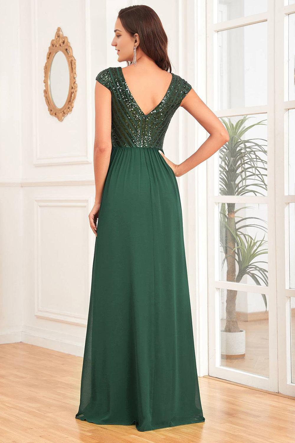 A Line V-Neck Dark Green Mother of the Bride Dress with Sequins