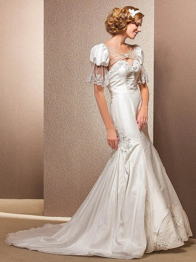 DingjiWedding Dresses Sweetheart Neckline Court Train Taffeta Sleeveless