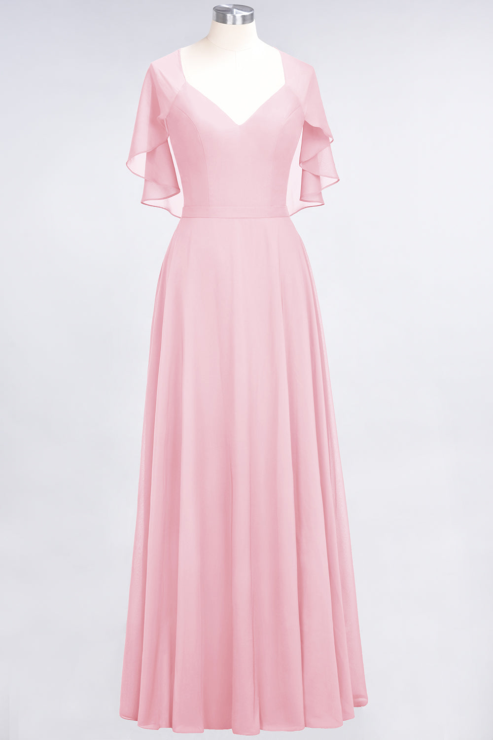 Long A Line V Neck Chiffon Floor-Length Bridesmaid Dress with Sleeves