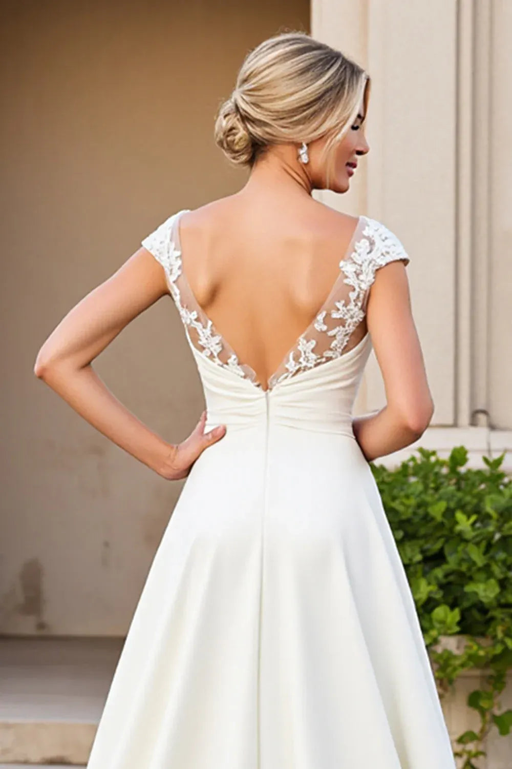 Cap Sleeve Lace A-Line Wedding Dress with Illusion V-Back - Romantic Bridal Gown
