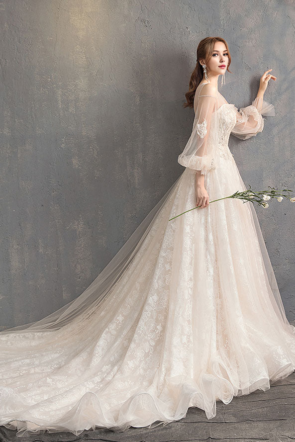 Tulle Lace Long Wedding Dress Tulle Lace Bridal Dress