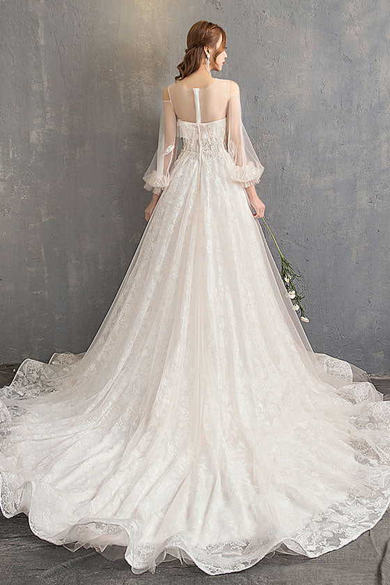 Tulle Lace Long Wedding Dress Tulle Lace Bridal Dress