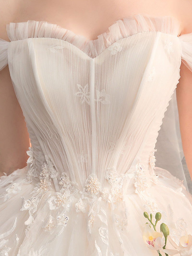 Sweetheart Neck Lace Long Wedding Dress Off Shoulder Wedding Gown