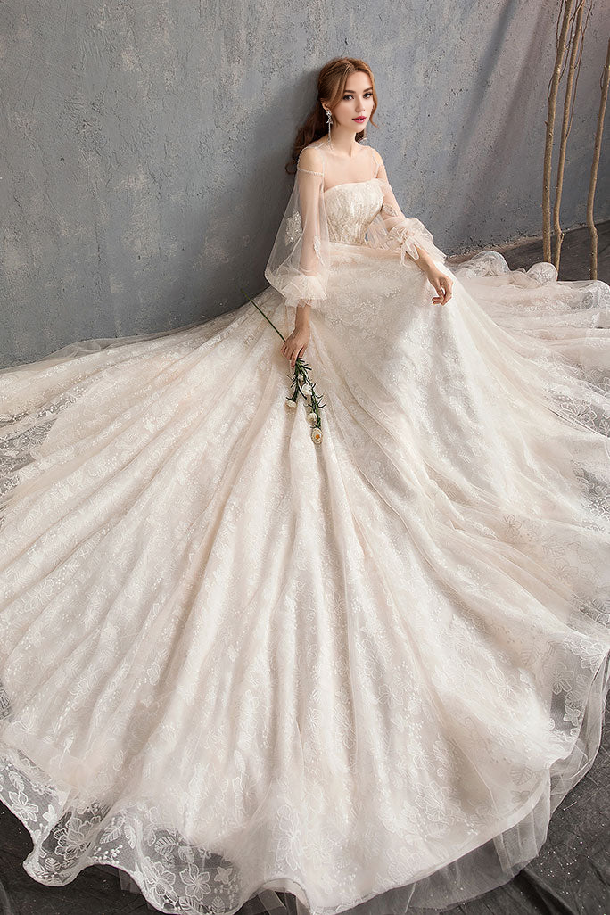Tulle Lace Long Wedding Dress Tulle Lace Bridal Dress