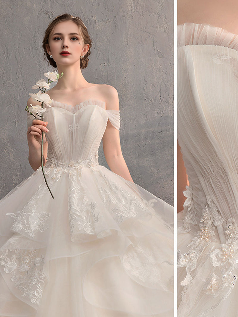 Sweetheart Neck Lace Long Wedding Dress Off Shoulder Wedding Gown