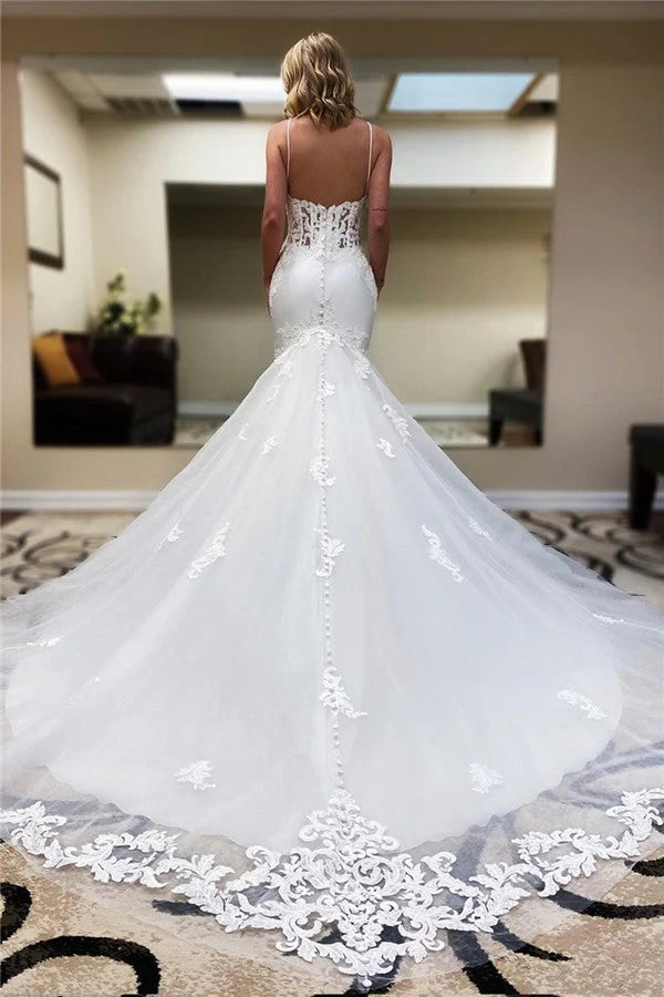 Charming Mermaid Wedding Dresses Long Spaghetti Straps Bride Dresses