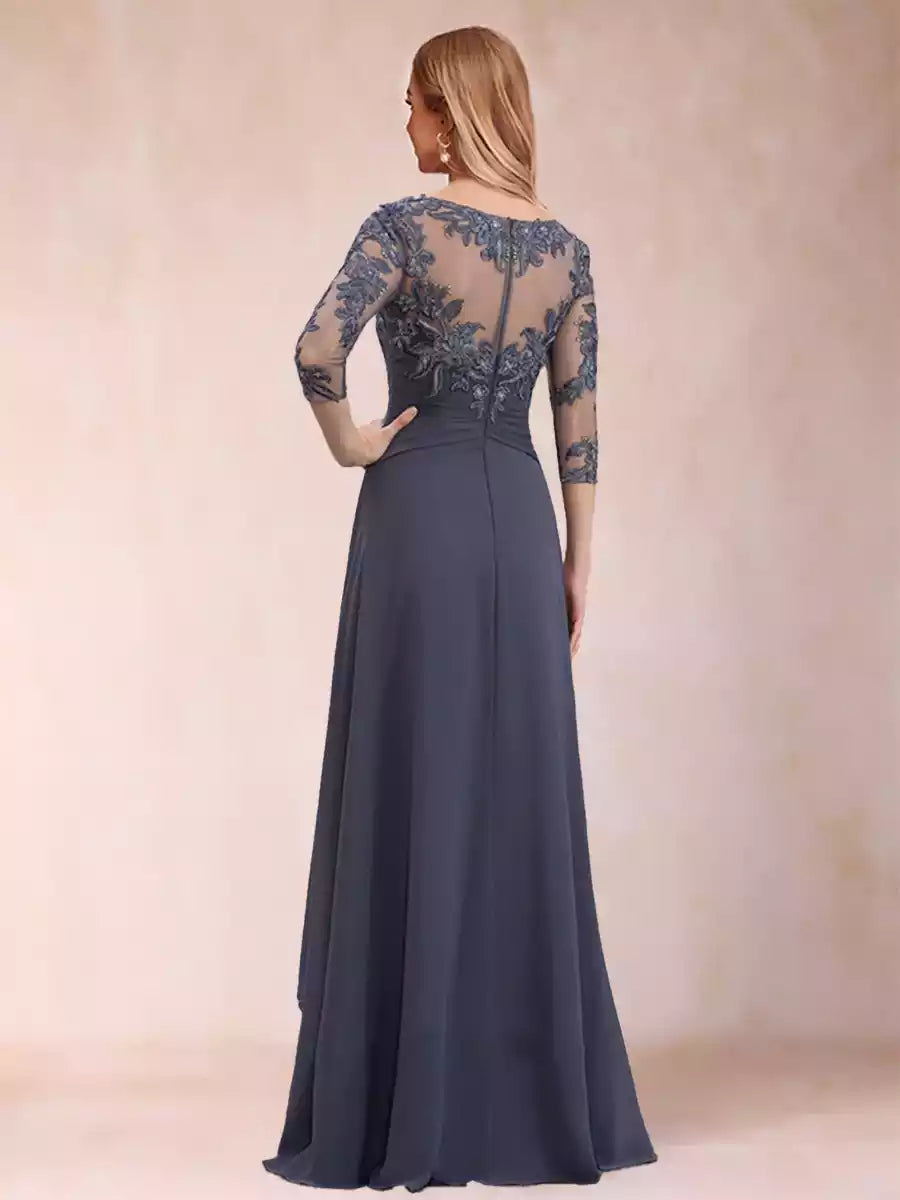 Charming A-lineprincess round neck seven quarter sleeve chiffon with decals and ruffles Mother of the Bride Dresses