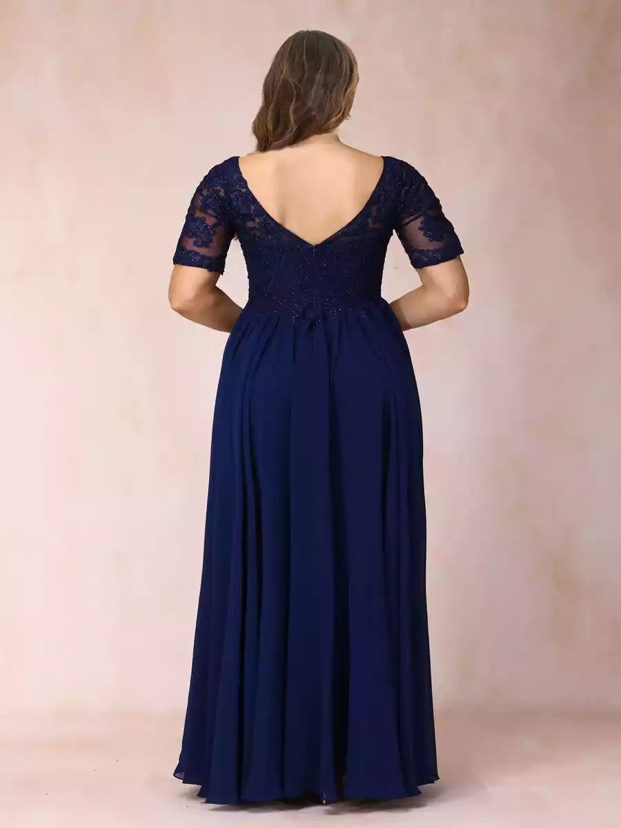 Charming A-line/princess style V-neck short sleeved long formal plus size bead and decal Mother of the Bride Dresses