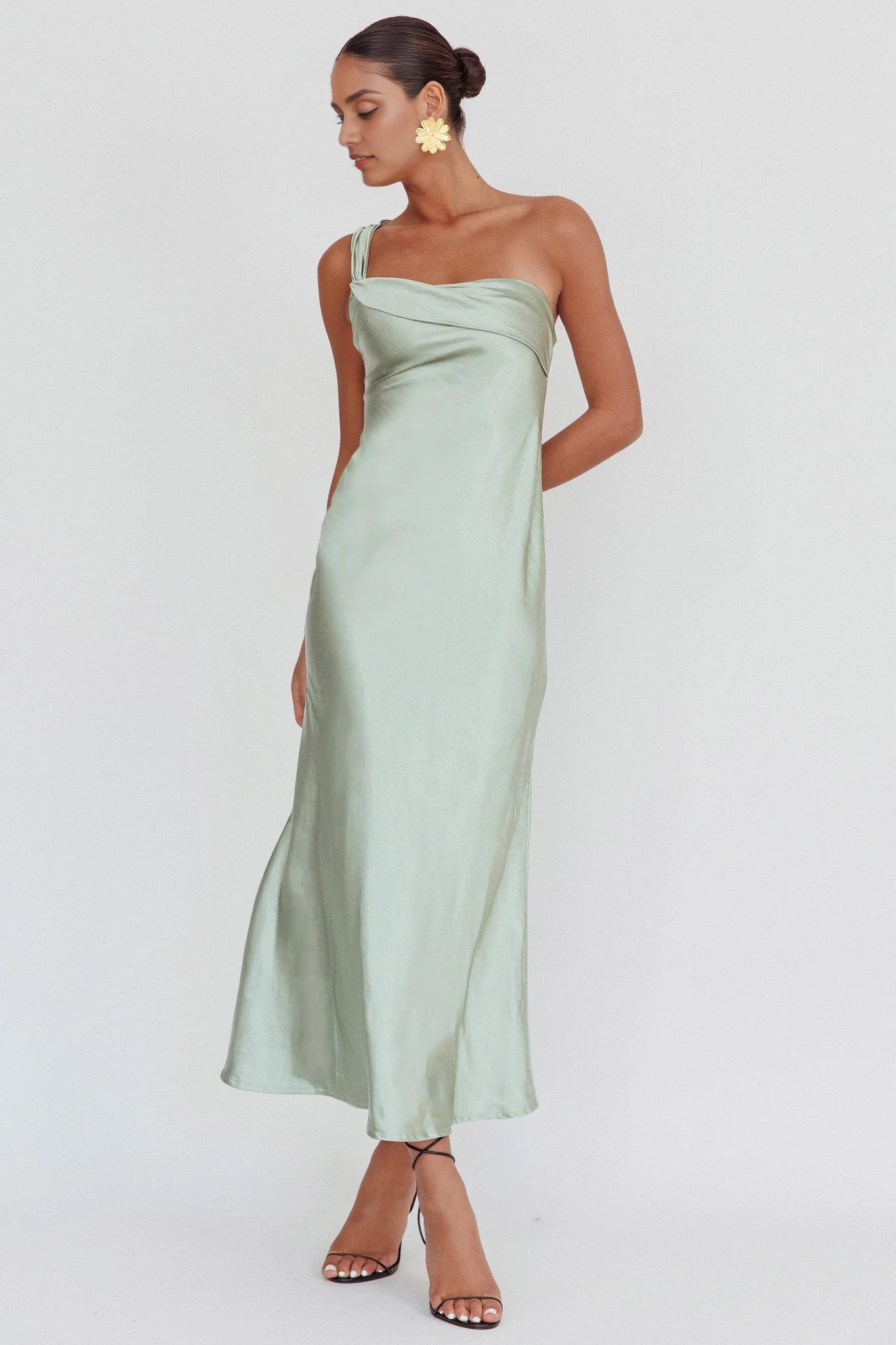 Charming one shoulder satin with extra long ruffle edge and invisible side zipper Homecoming Dresses