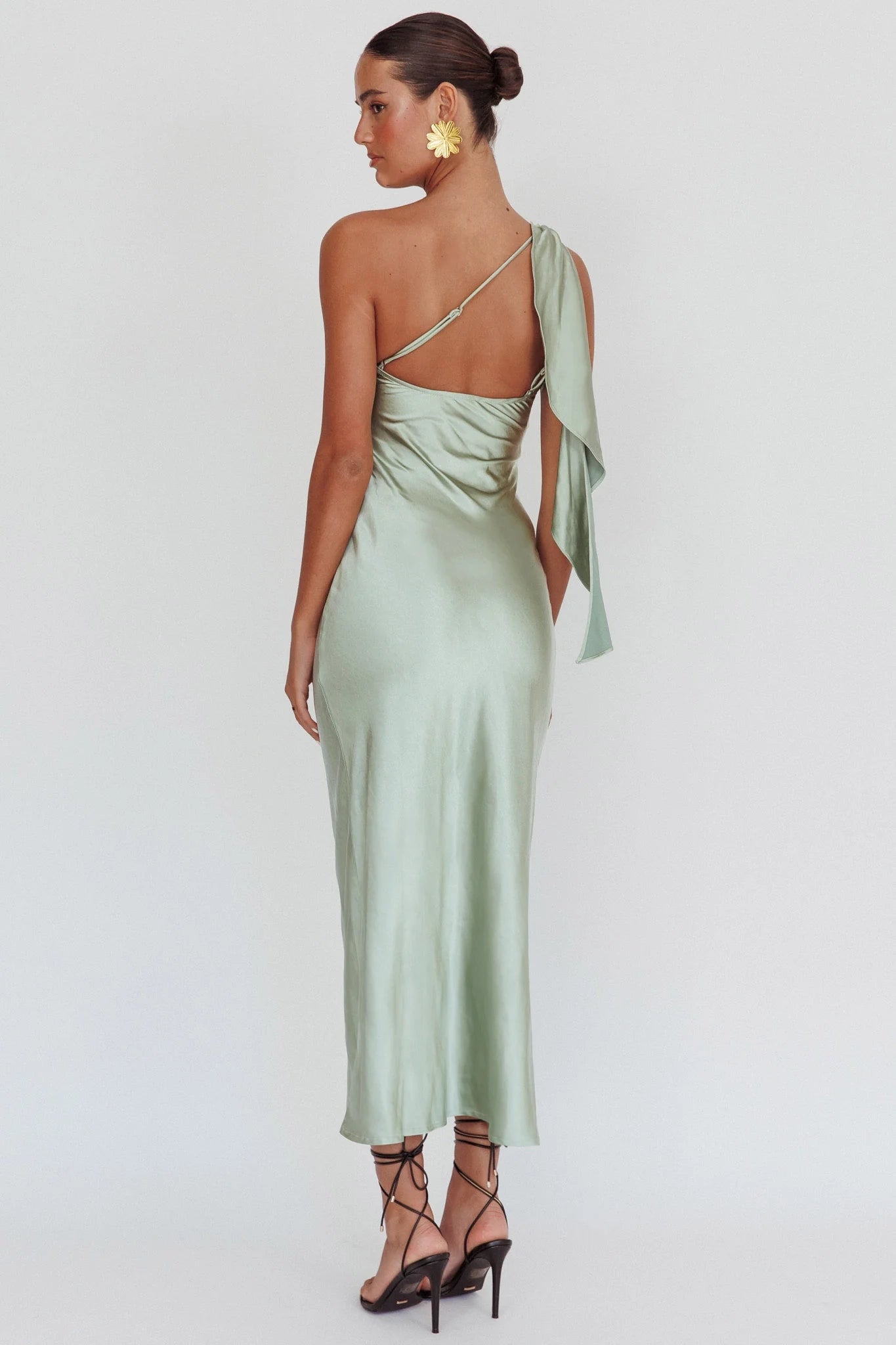 Charming one shoulder satin with extra long ruffle edge and invisible side zipper Homecoming Dresses
