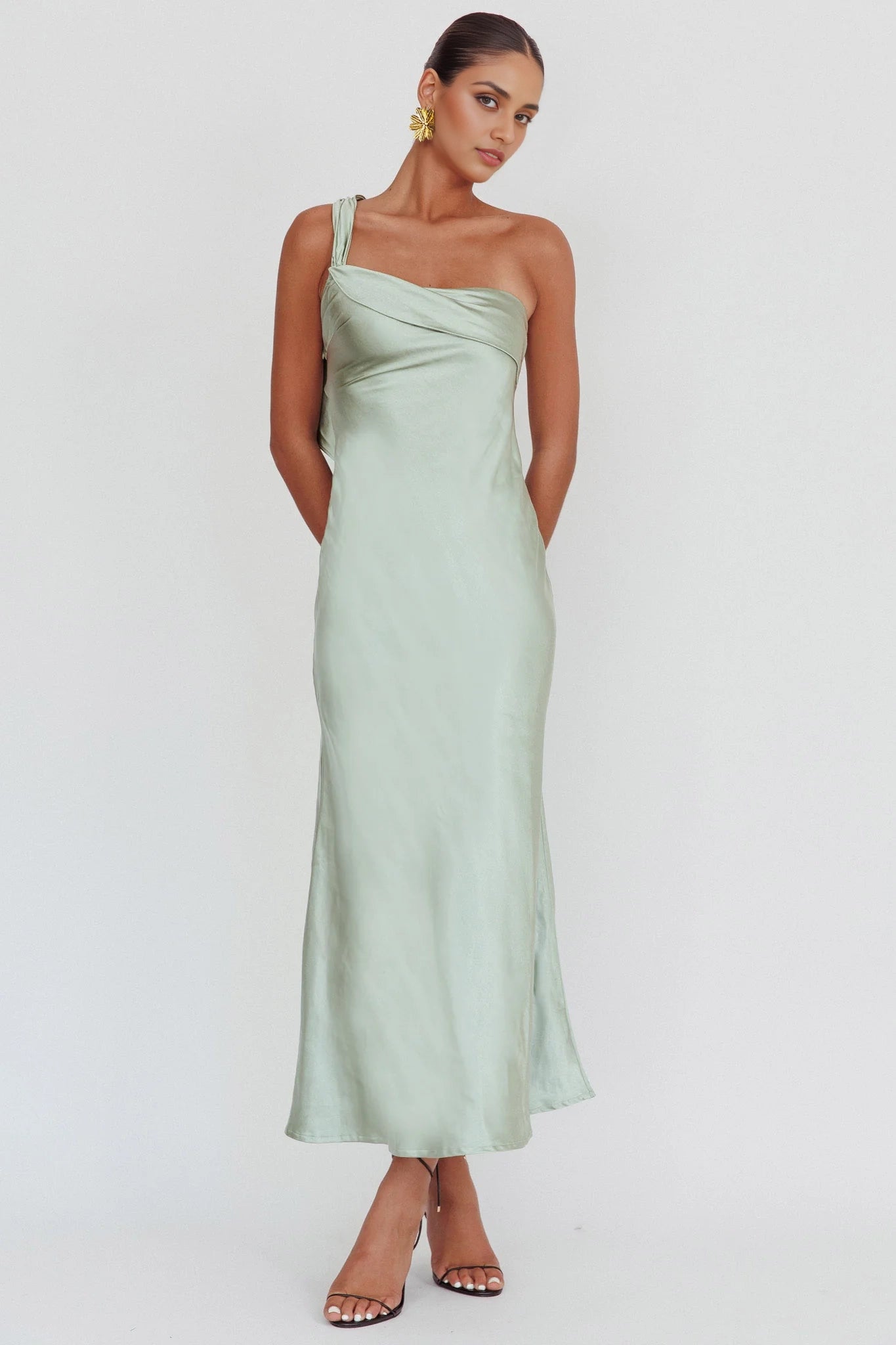 Charming one shoulder satin with extra long ruffle edge and invisible side zipper Homecoming Dresses