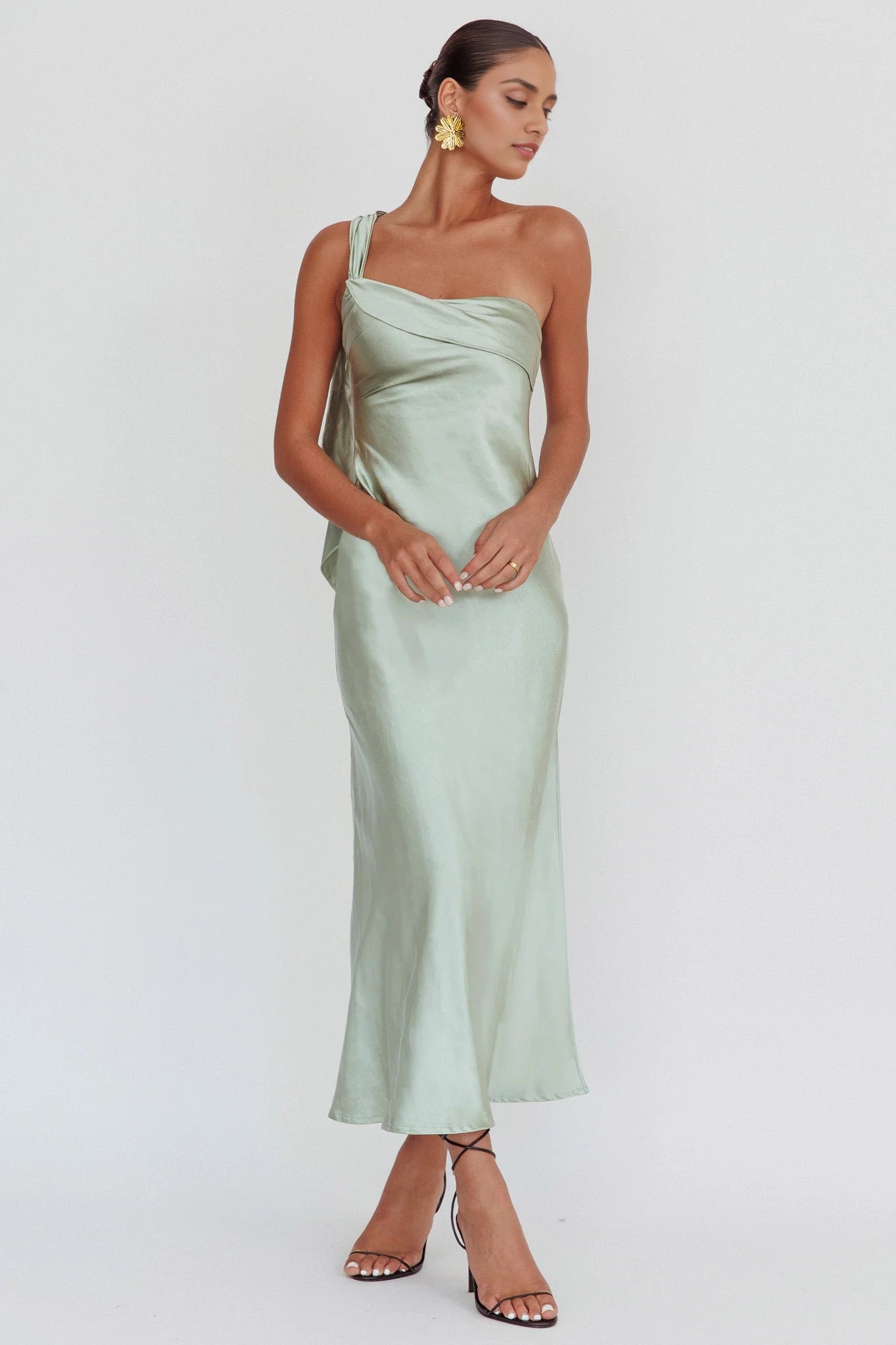 Charming one shoulder satin with extra long ruffle edge and invisible side zipper Homecoming Dresses