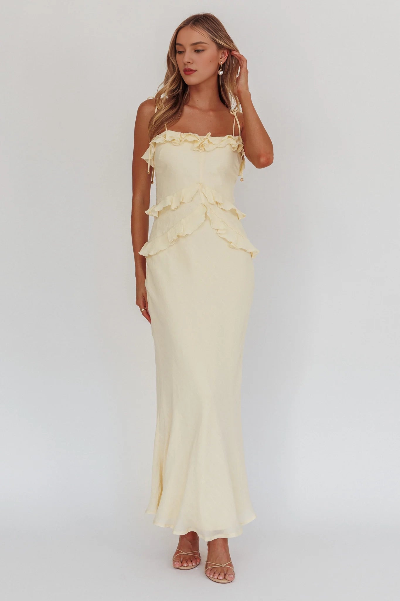 Charming ruffled lace up shoulder strap with zipper at the back Homecoming Dresses