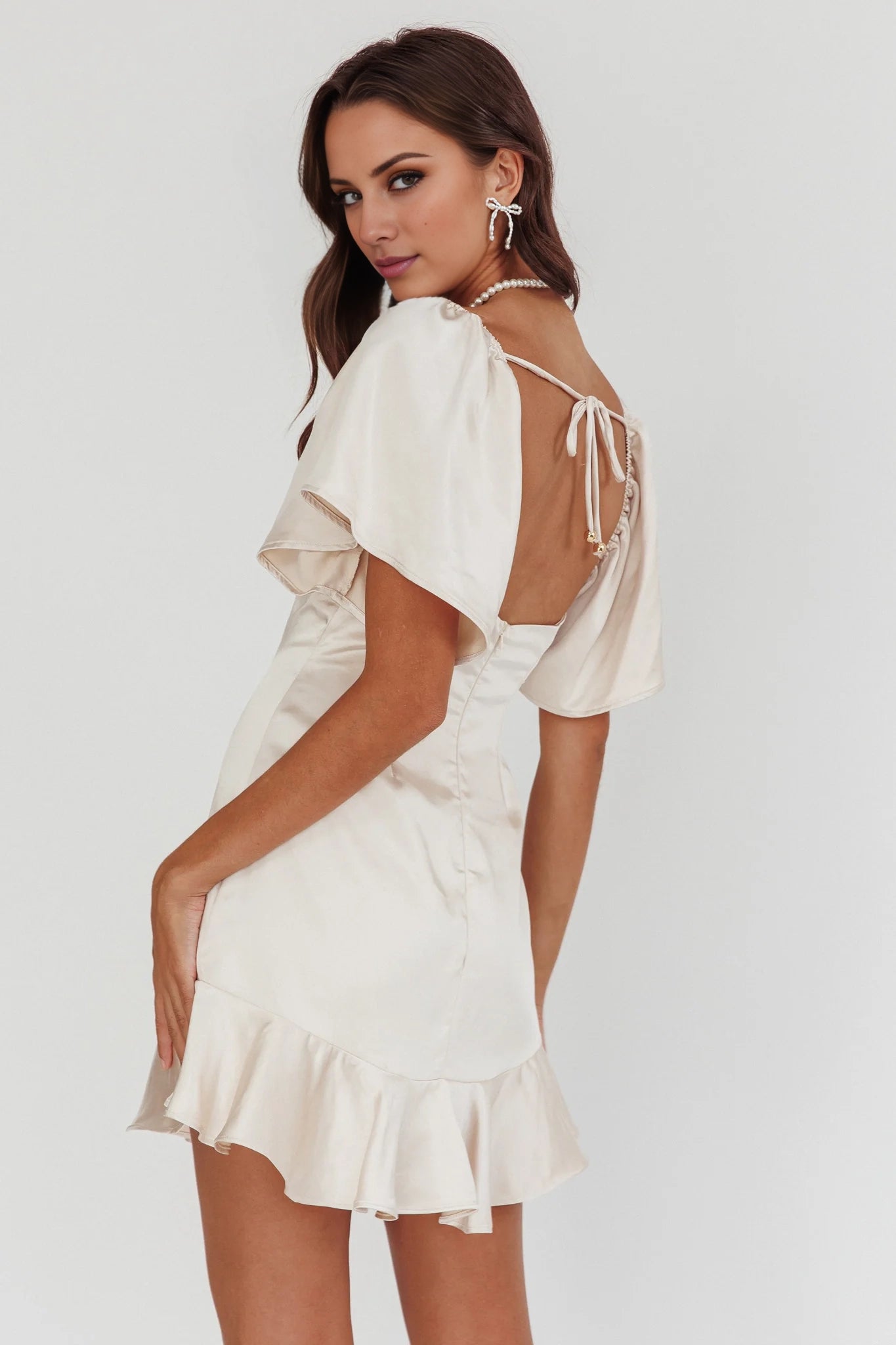 Charming ruffled sleeves with mini lock hole details, backless, fully lined, invisible back zipper, Homecoming Dresses