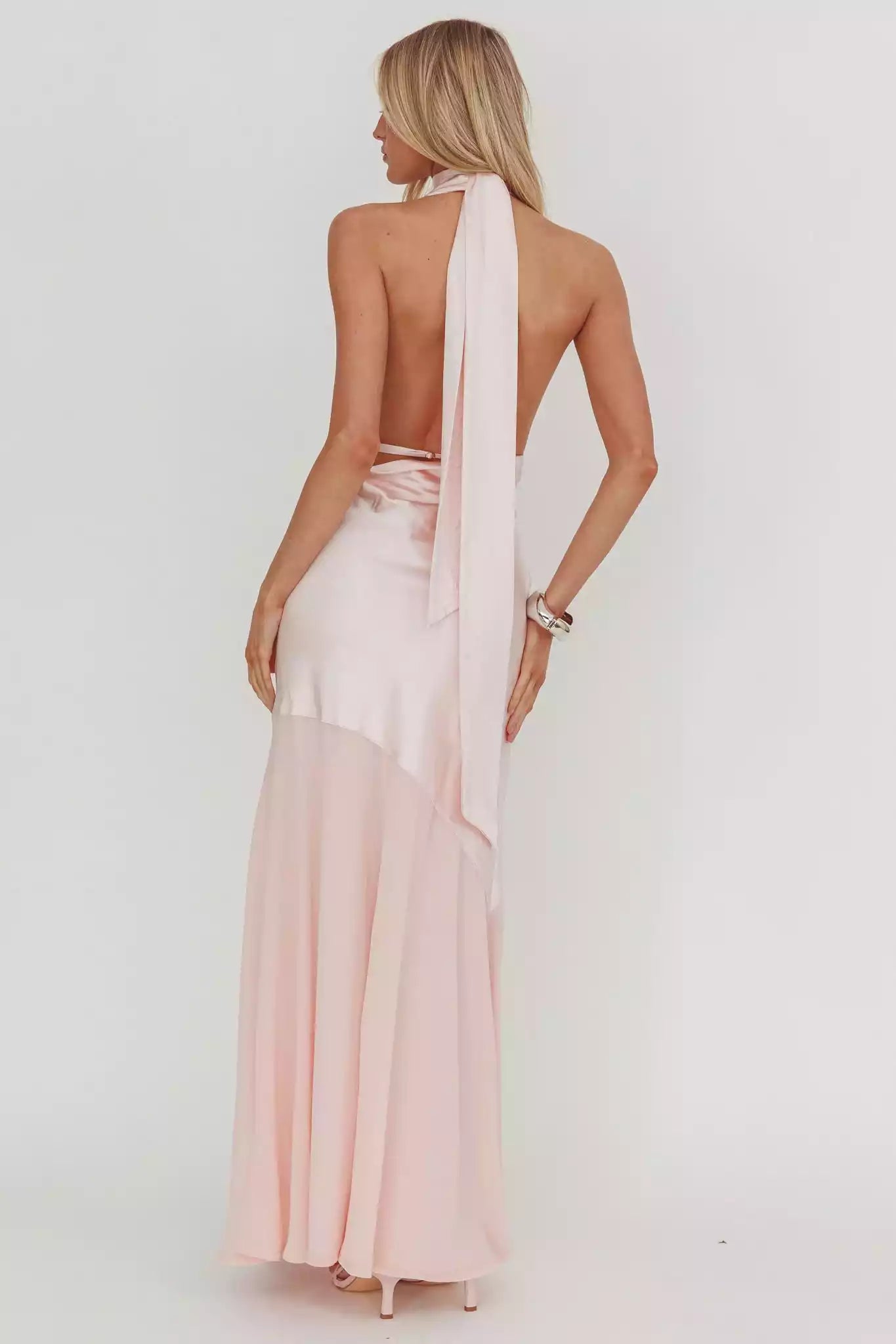Charming satin extra long deep V-neckline, backless, invisible side zipper Prom Dresses