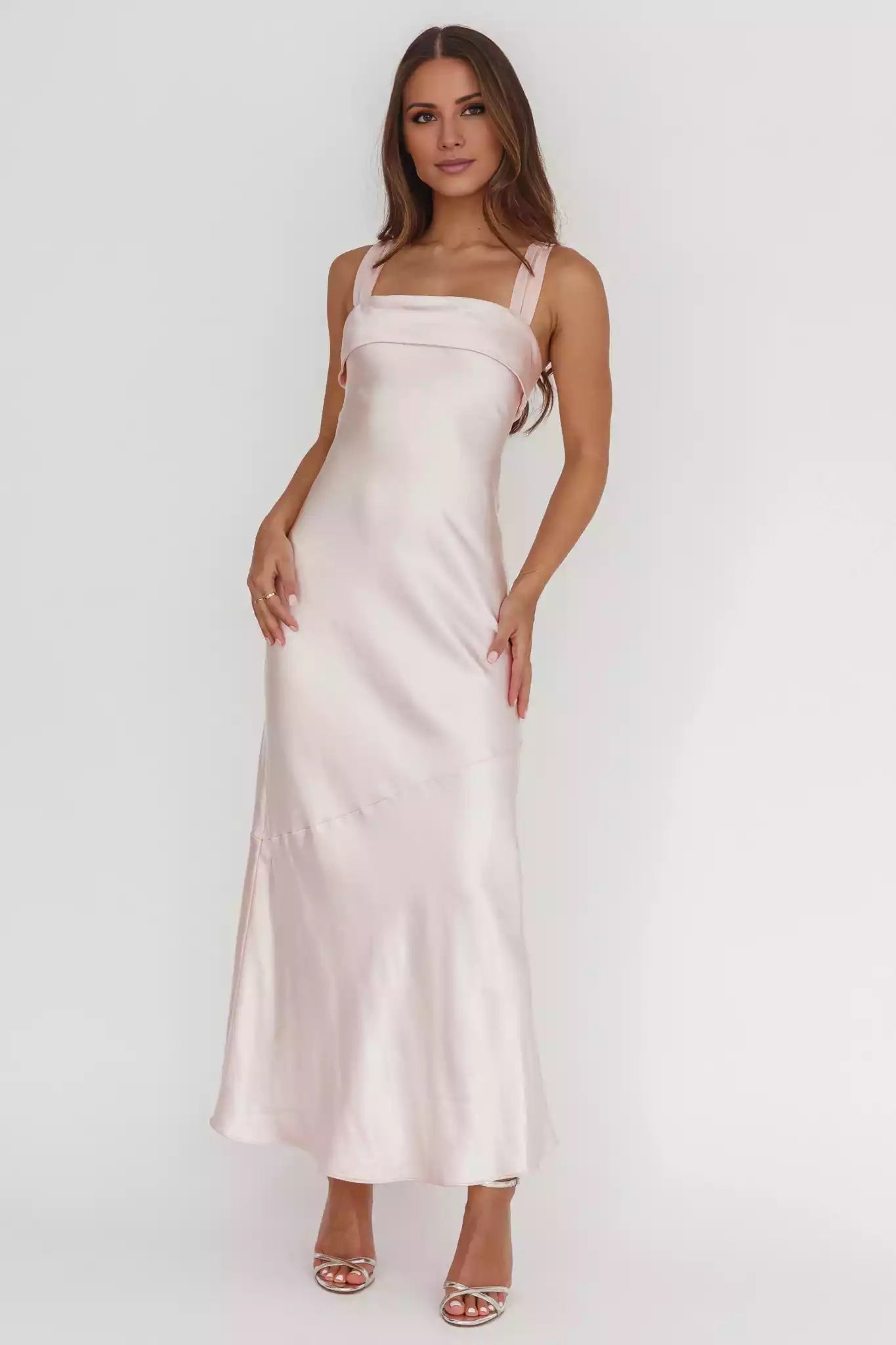Charming satin shoulder strap details without lining, zipper on the long side Prom Dresses