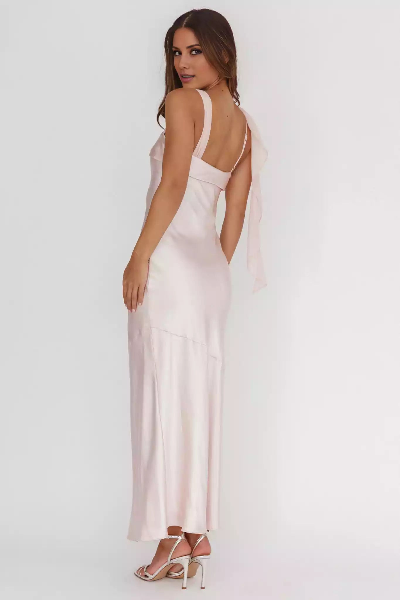 Charming satin shoulder strap details without lining, zipper on the long side Prom Dresses
