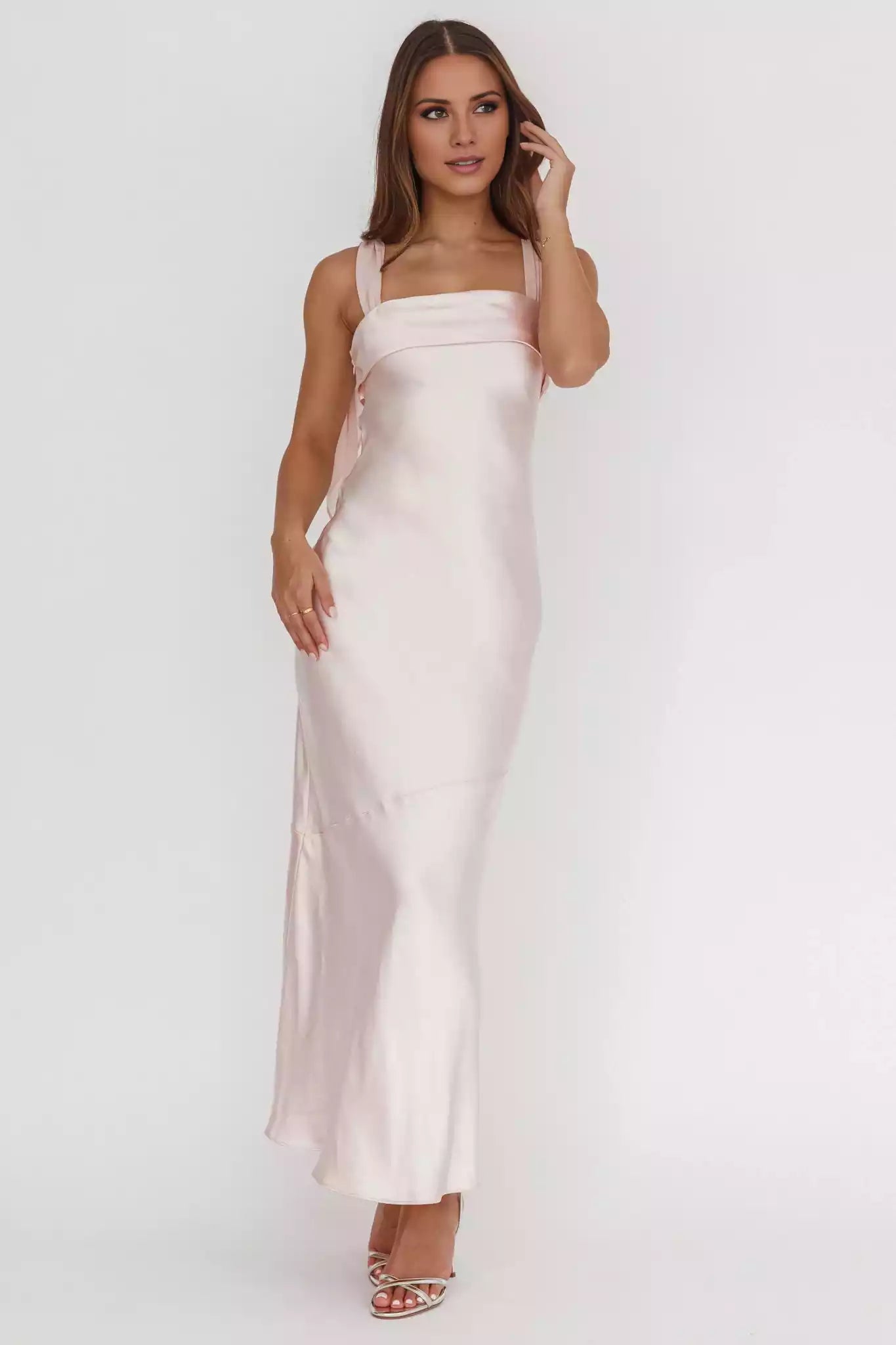 Charming satin shoulder strap details without lining, zipper on the long side Prom Dresses