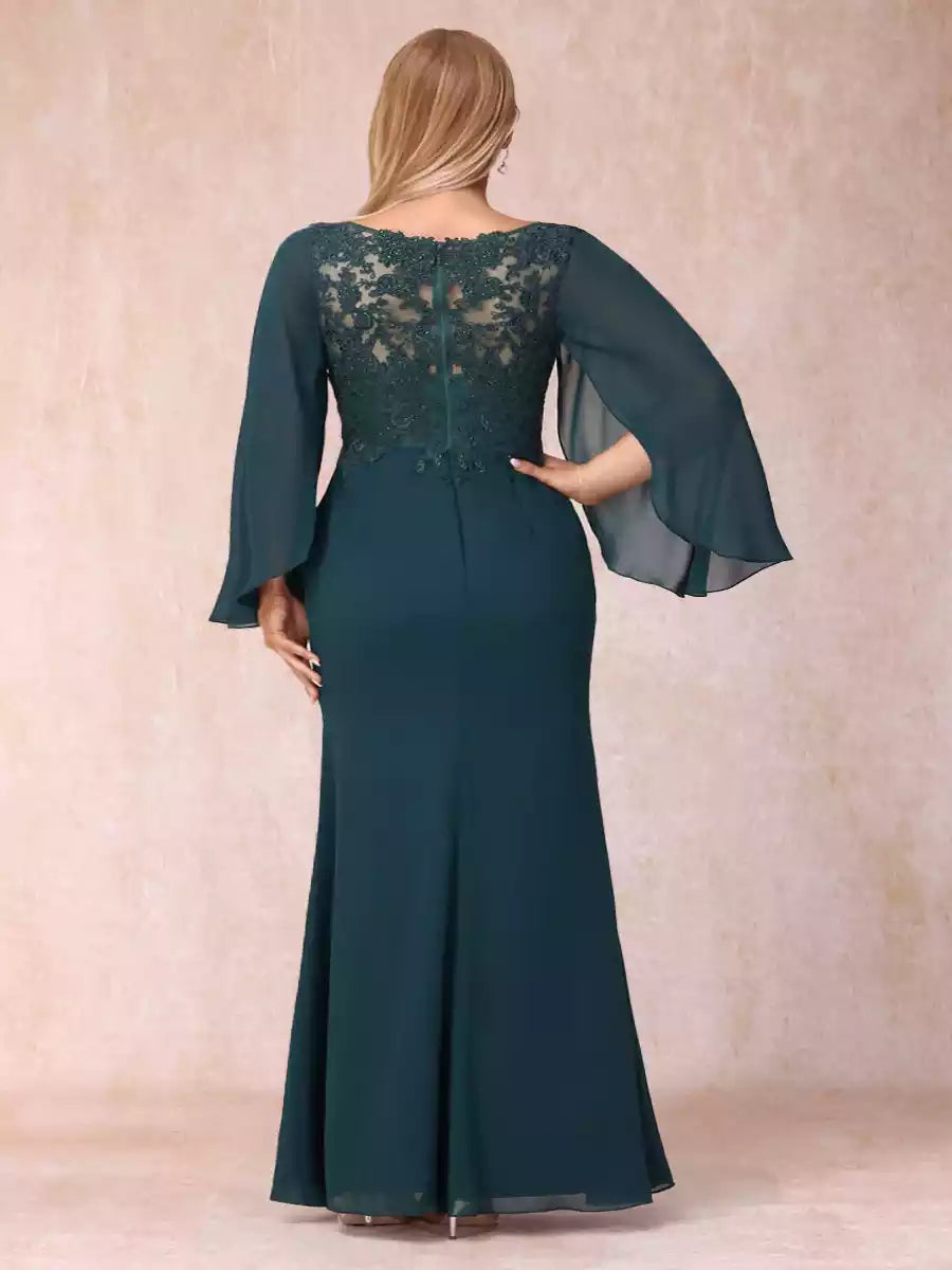 Charming slim fit/straight V-neck long sleeved formal plus size sequins and decals Mother of the Bride Dresses