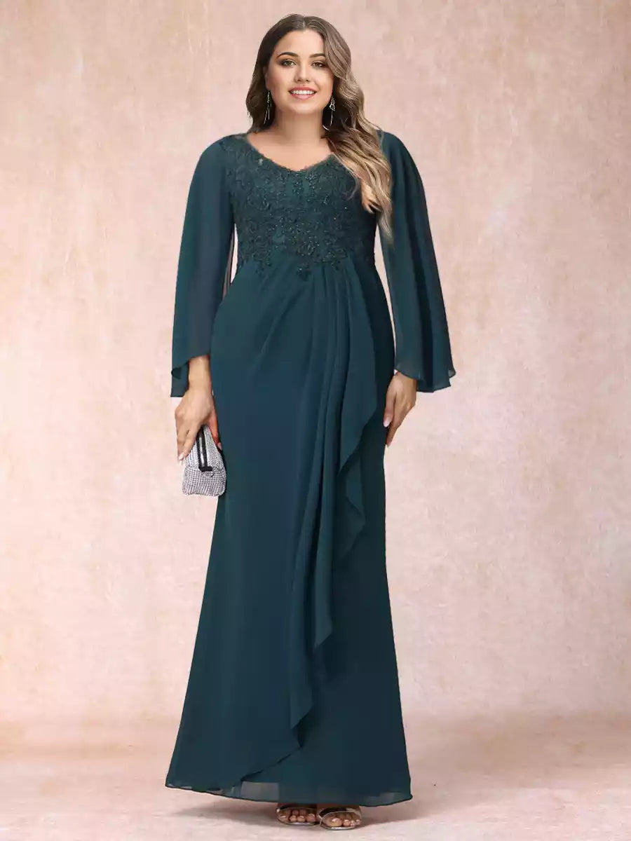 Charming slim fit/straight V-neck long sleeved formal plus size sequins and decals Mother of the Bride Dresses