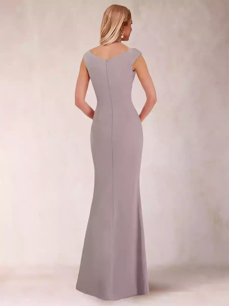 Charming slim fit/straight V-neck sleeveless pleated side slit bow Mother of the Bride Dresses