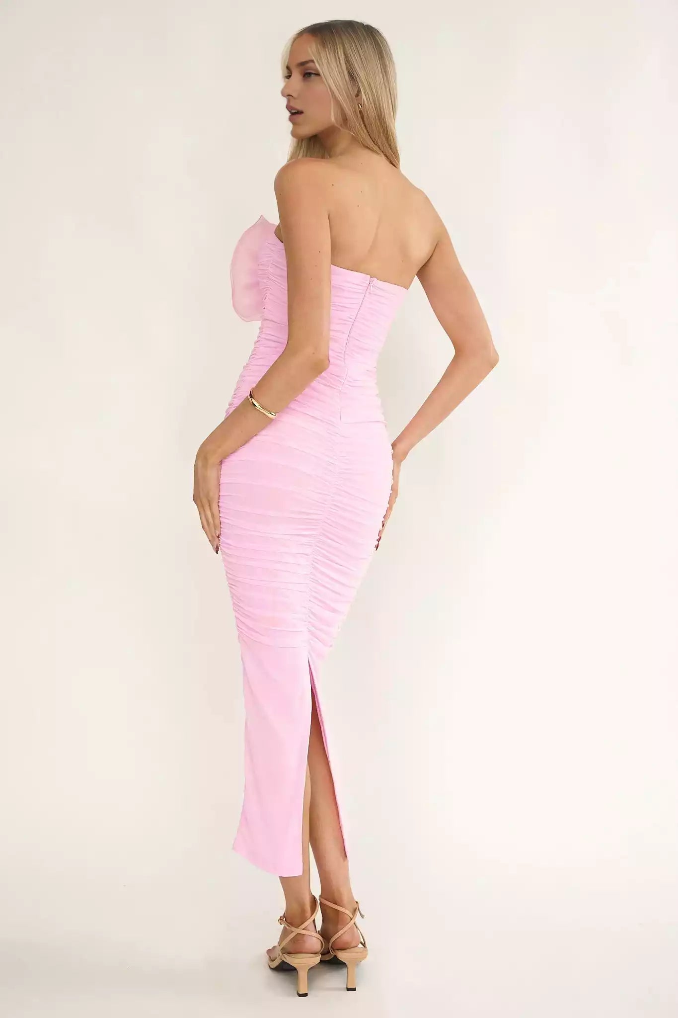 Charming strapless chest with floral pattern, back with zipper pleats, tight silhouette Prom Dresses