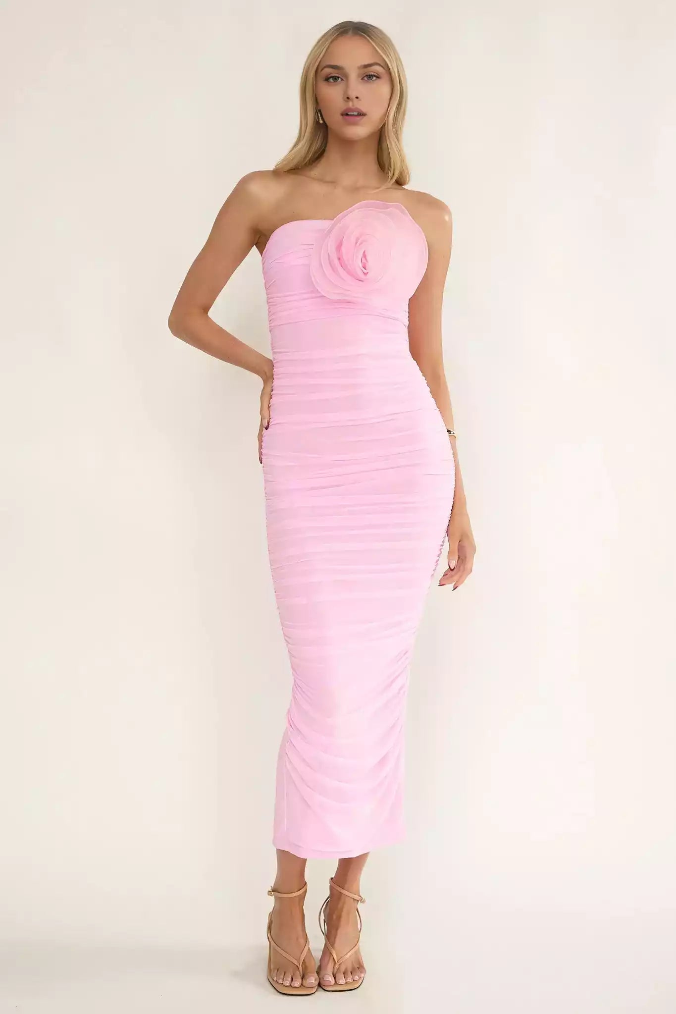 Charming strapless chest with floral pattern, back with zipper pleats, tight silhouette Prom Dresses