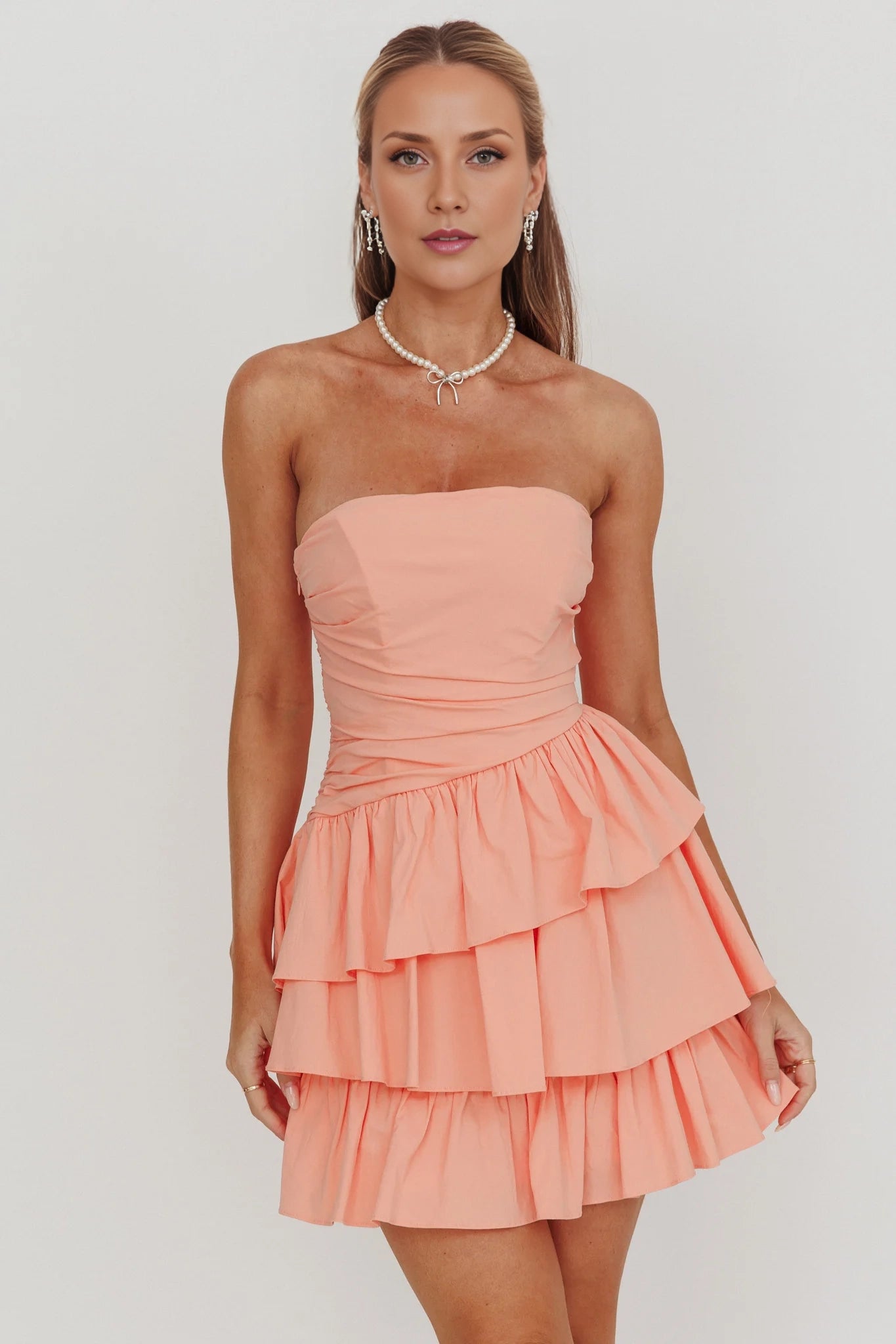 Charming strapless corset with layered ruffled edges, mini Homecoming Dresses